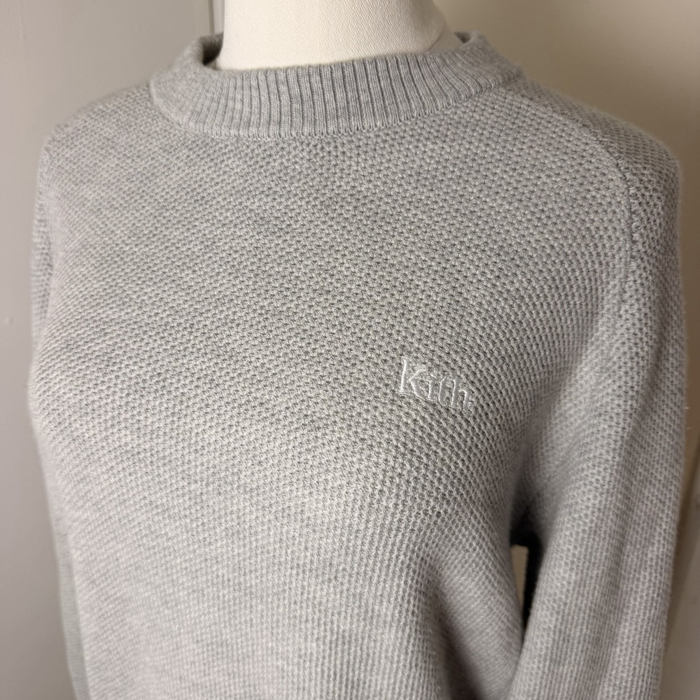 Kith Womens Beverly Pique Knit Light Grey Sweater Size M Wool/Cotton Blend